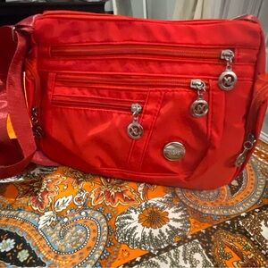 Jingpin Waterproof Crossbody Bag Adjustable Strap Red Multiple zipper pockets